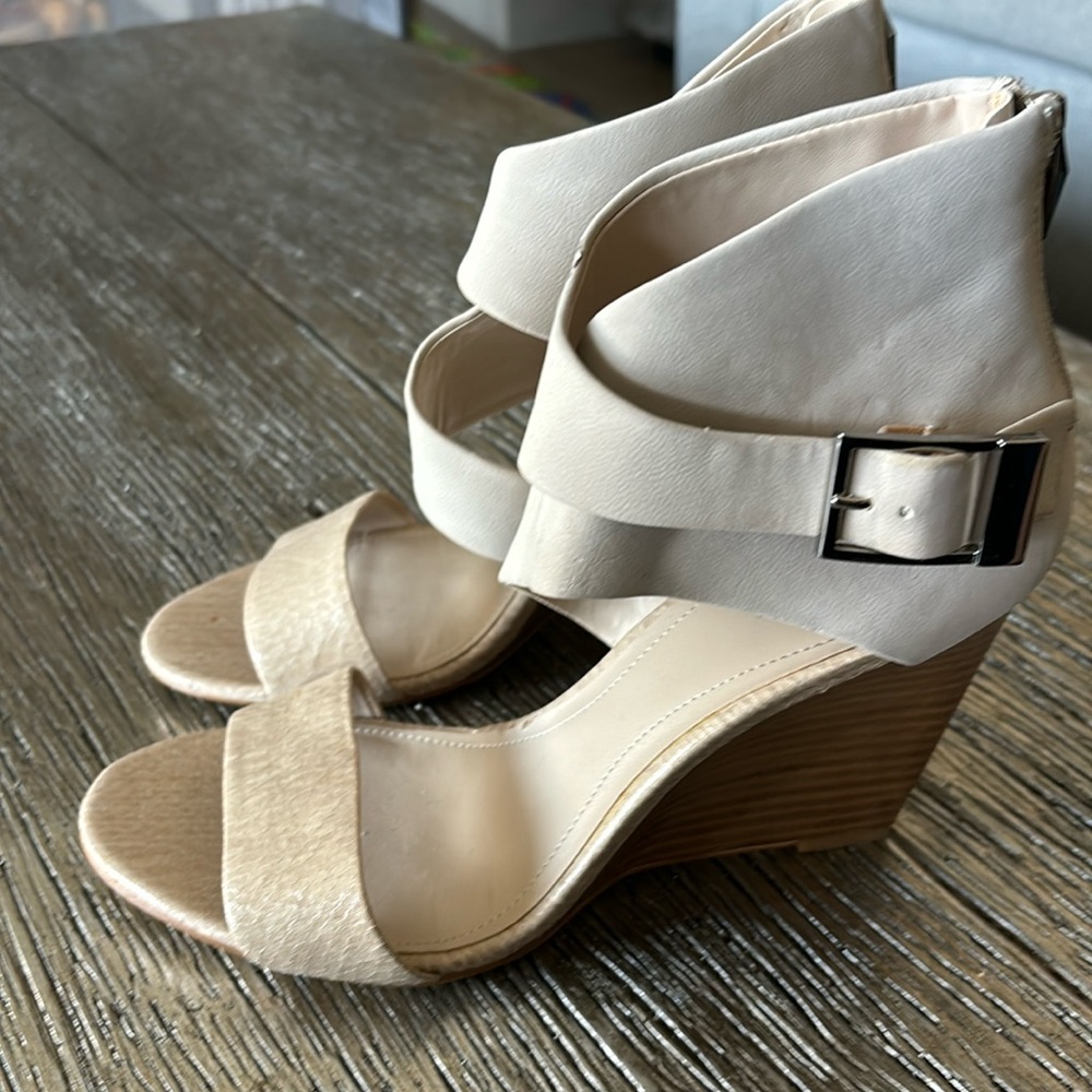 Women’s Calvin Klein size 9 suede and python wedges gently worn